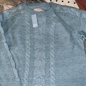 NWT CROPPED TURTLENECK CABLE SWEATER blue